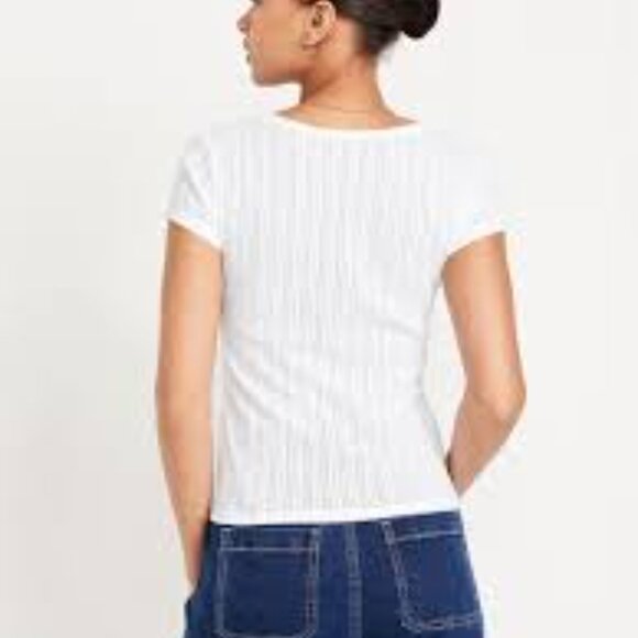 Old Navy White Lace-Trim Ribbed Pointelle T-Shirt/NWT/L - Picture 3 of 10